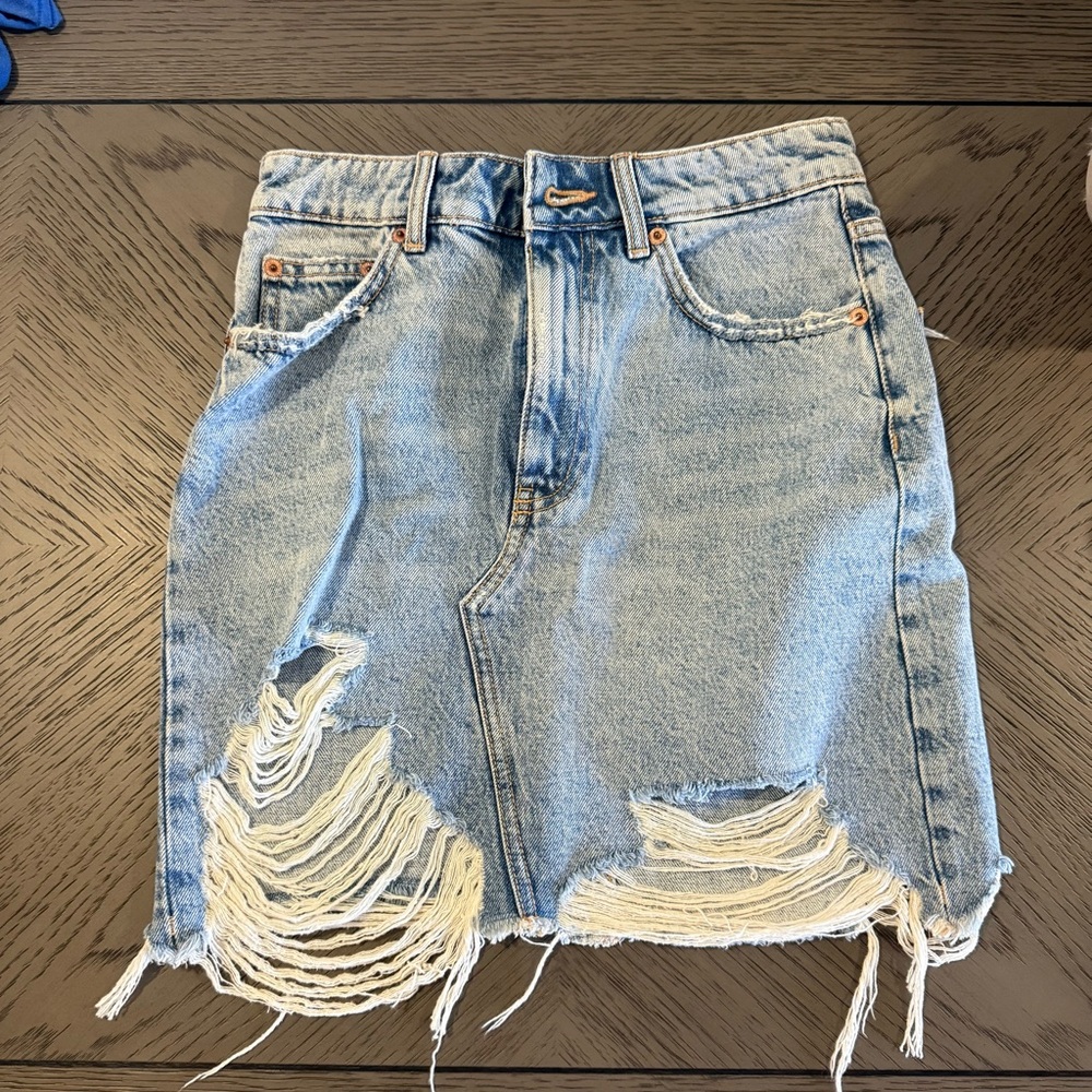 Zara Denim Blue Ripped Mini Skirt